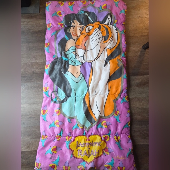 Vintage 90s Disney Aladdin Jasmine & Rajah Sleeping Bag Blanket Well Loved - Picture 5 of 11